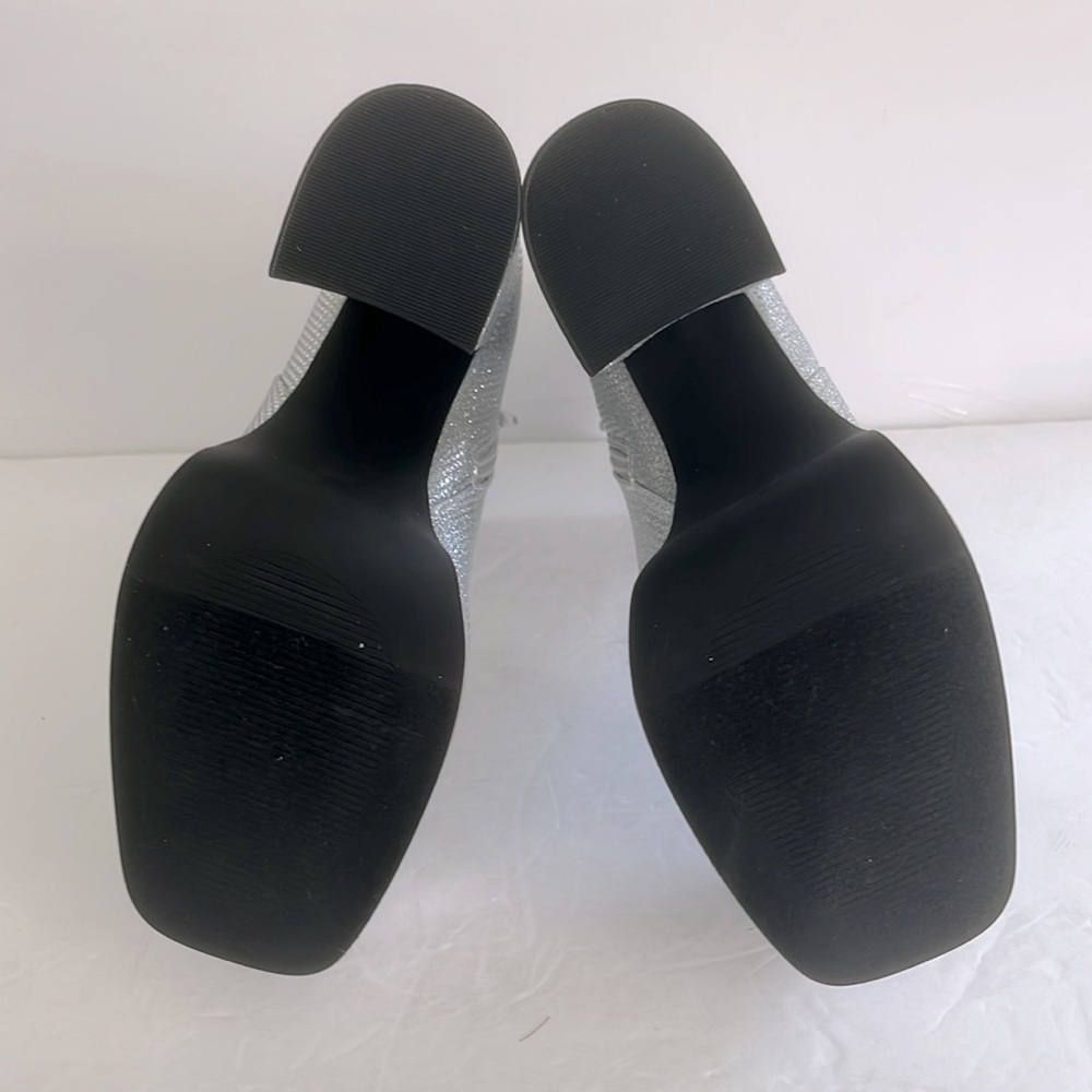 SHOE DAZZLE Silver Platform Ankle Chunky Heel Boots Rhinestone Shoes Size 6.5 - Picture 11 of 12